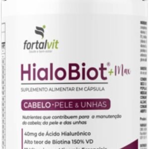 HIALOBIOT - Cabelo, Pele e Unhas - Ácido Hialurônico, Biotina Alto Teor, Longa Duração 2 Meses de Uso, 19 Vitaminas e Minerais Essenciais, 60 Cápsulas, HialoBiot, Fortalvit